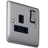 Caradok 1G 13A DP Switched Socket Brushed Chrome Black Insert