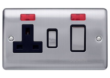 Caradok 45A DP Cooker Control Unit c/w Neon Brushed Chrome Black Insert