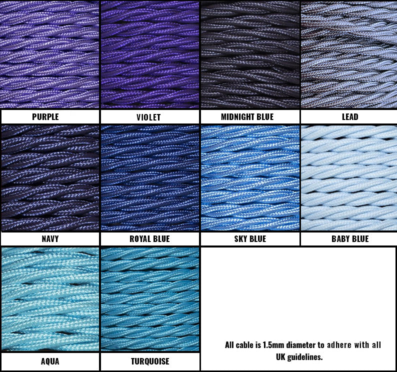 Blue / Purple Braided Fabric Decorative Extension Lead - White 6 Gang Switched Trailing Socket