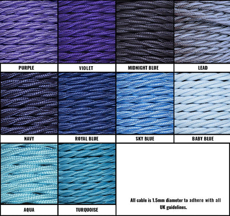 Blue / Purple Braided Fabric Decorative Extension Lead - White 6 Gang Switched Trailing Socket