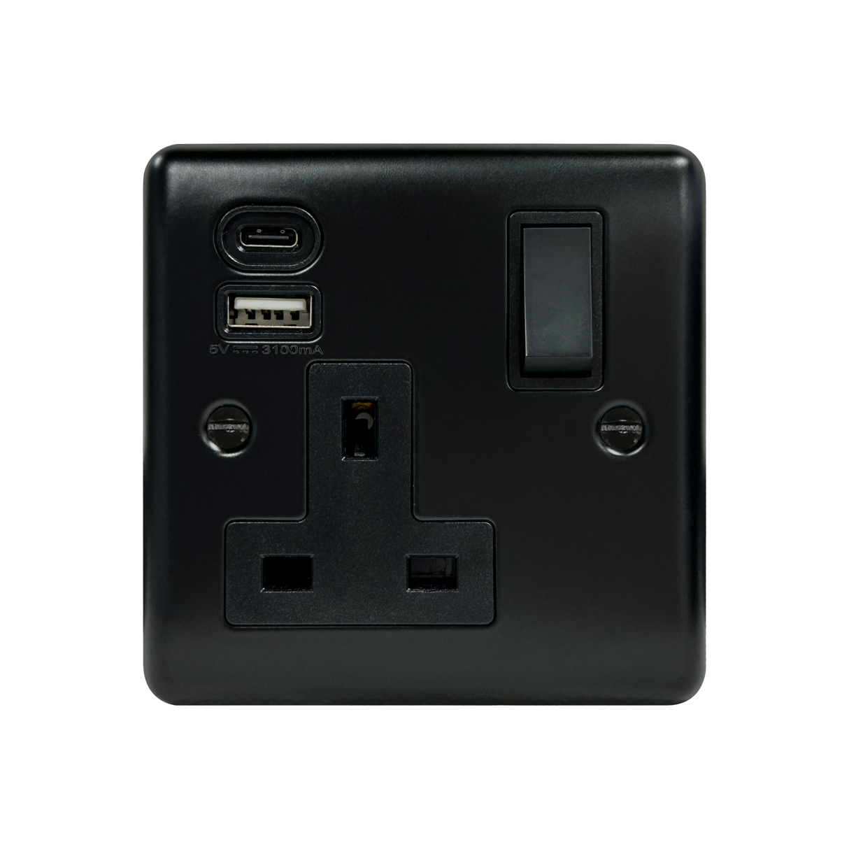 Caradok 1G 13A Switched Socket USB + TYPE C Matt Black