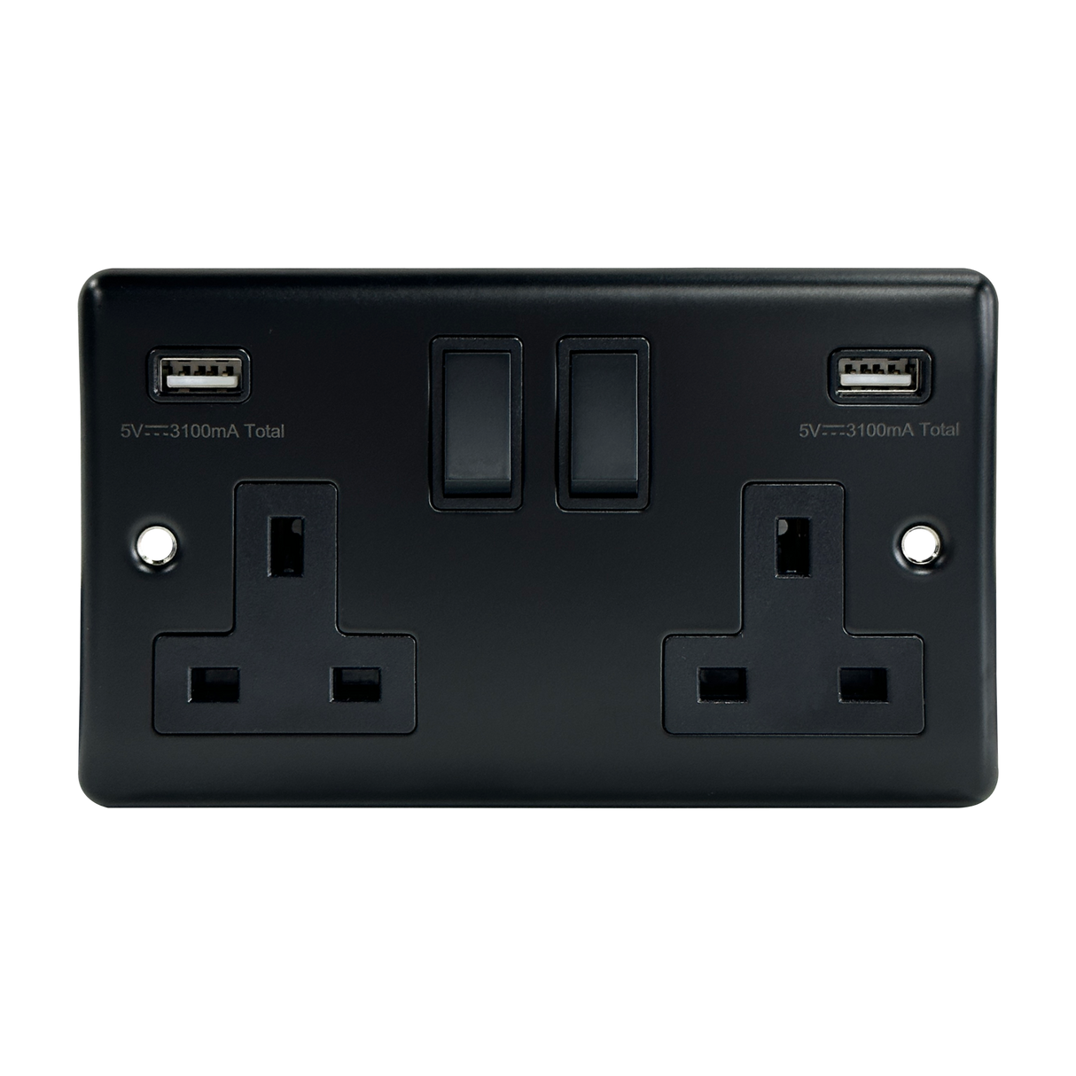 Caradok 2G 13A SP Sw Socket + 2 USB Outlets, 3.1A Total Output Matt Black