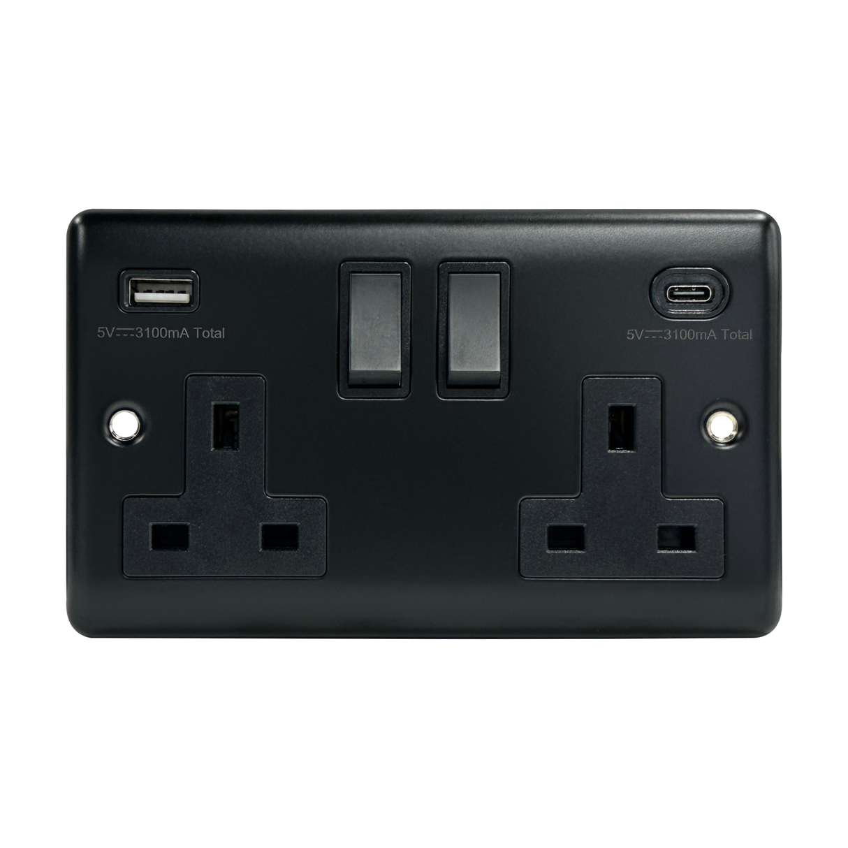 Caradok 2G 13A Switched Socket USB A + C Matt Black