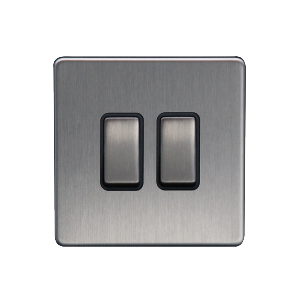 Caradok - The Flat - Screwless 2G 2Way 10A Switch Brushed Chrome With Black Inserts