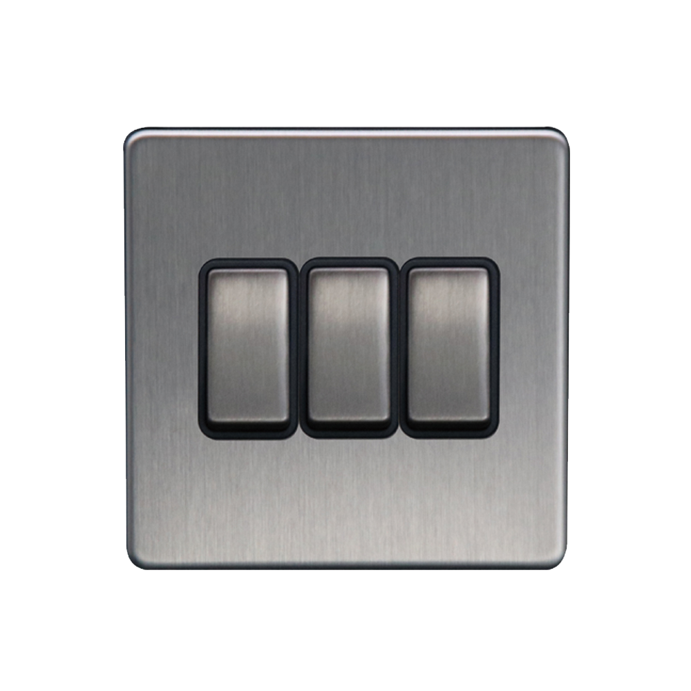 Caradok - The Flat - Screwless 3G 2Way 10A Switch Brushed Chrome Black