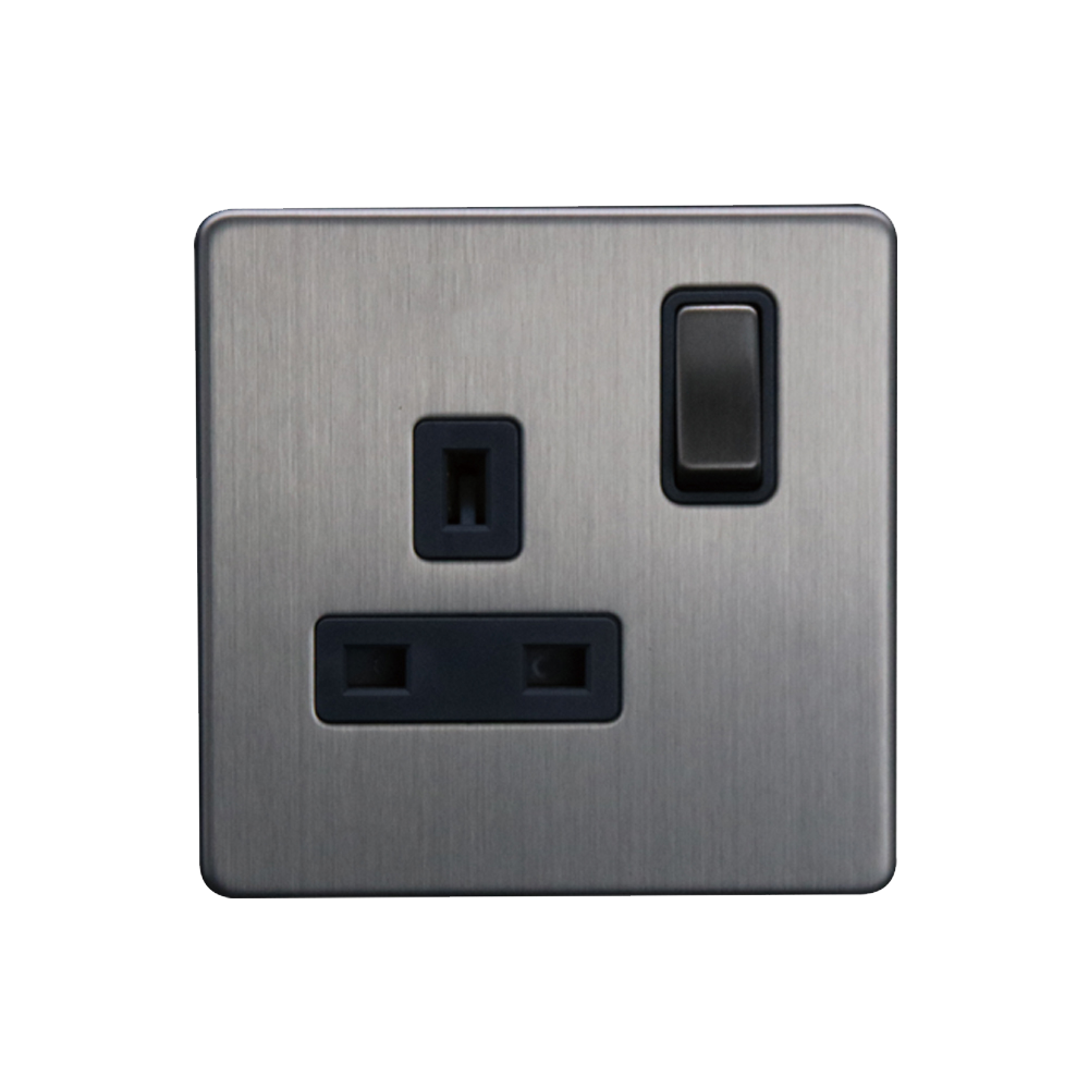 Caradok - The Flat - Screwless 13A 1G DP Switched Socket Brushed Chrome