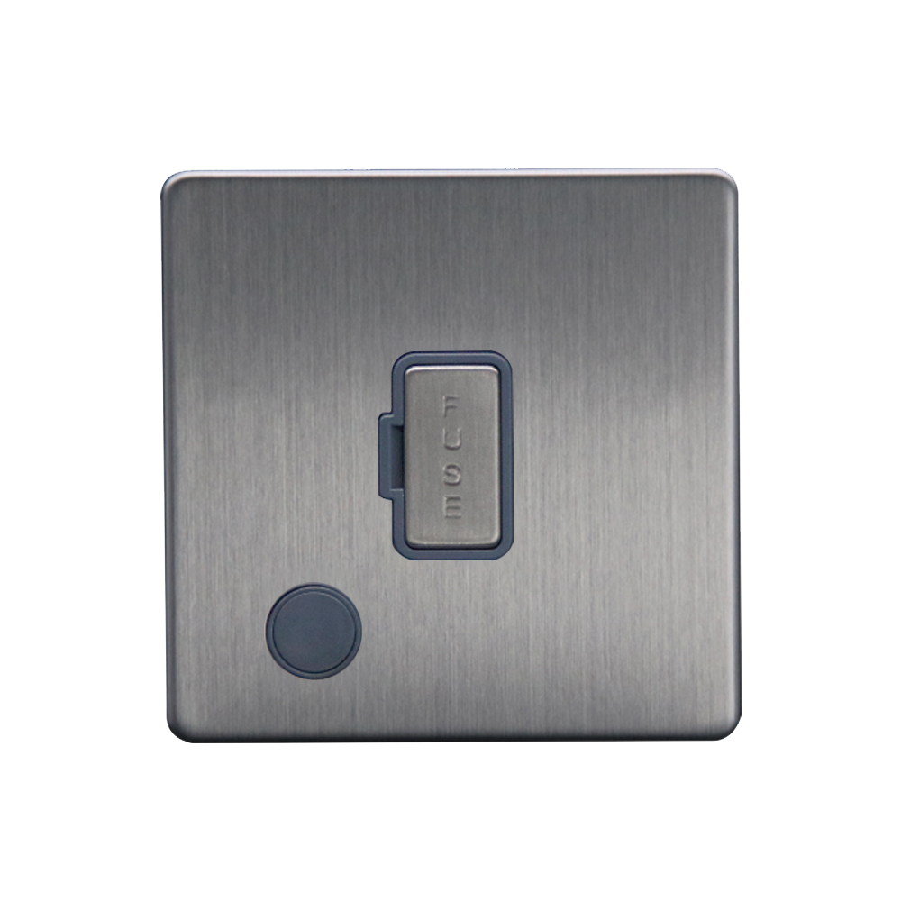 Caradok - The Flat - Screwless 13A Unswitched Spur + FO Brushed Chrome Grey Insert