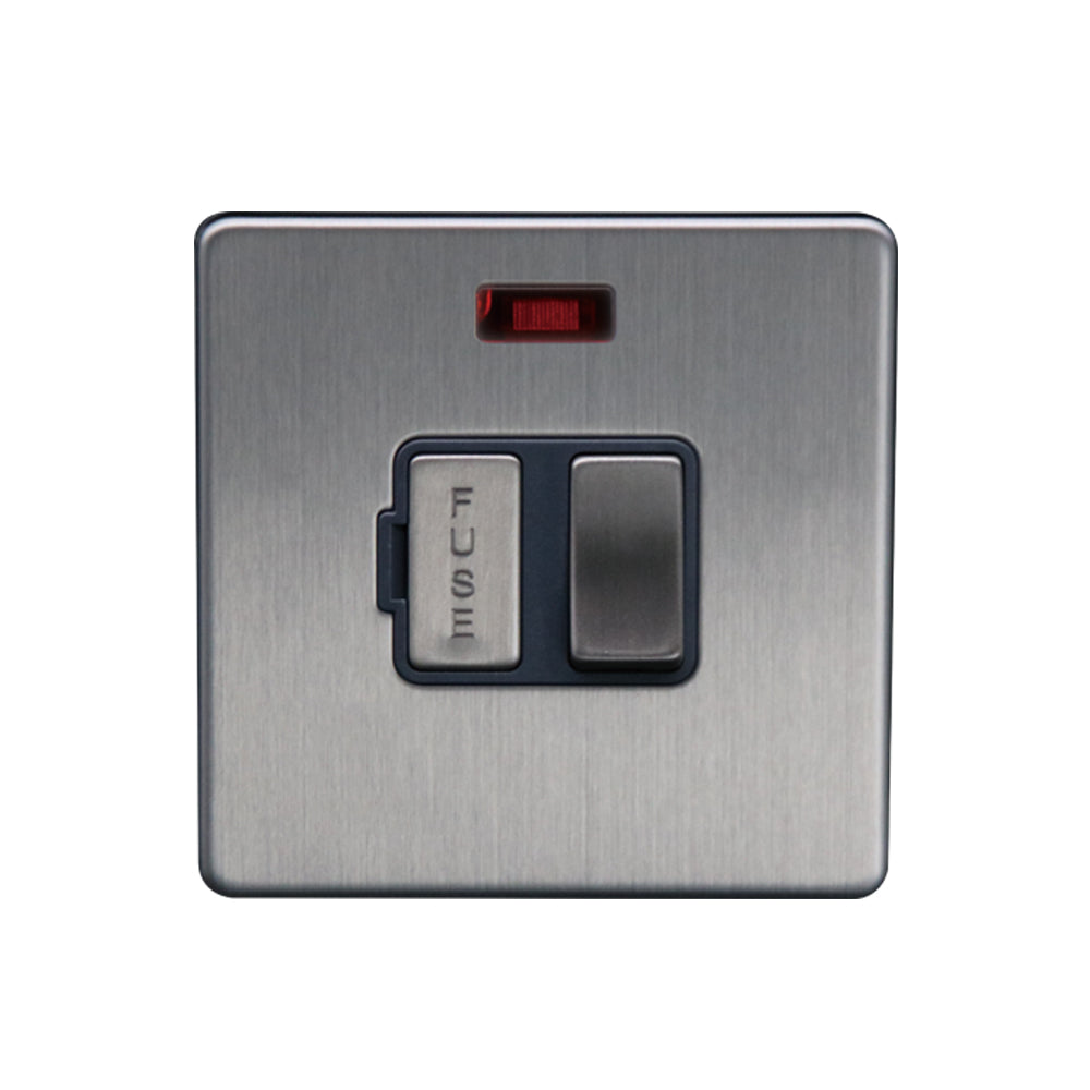 Caradok - The Flat - Screwless 13A Switched Spur c/w Neon Brushed Chrome Grey Insert