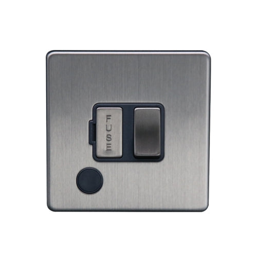 Caradok - The Flat - Screwless 13A Switched Spur + FO Brushed Chrome Grey Insert