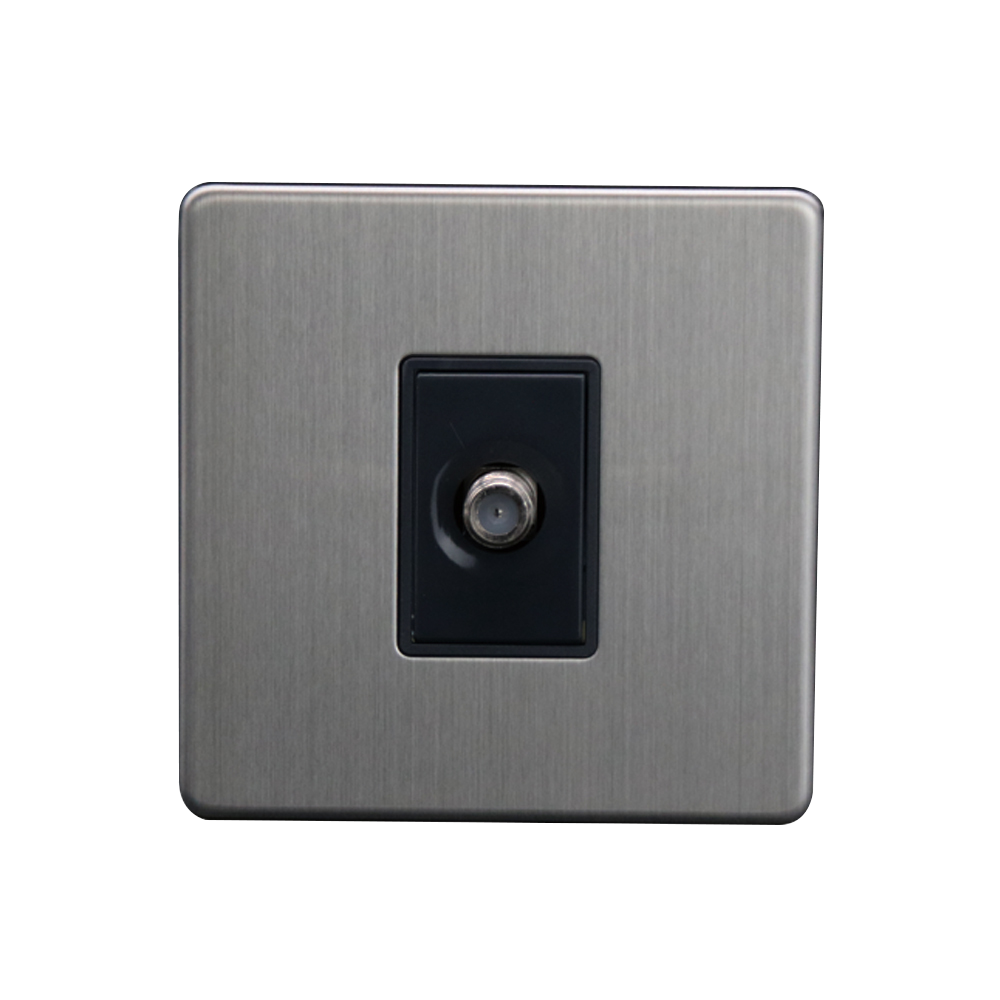 Caradok - The Flat - Screwless 1G Satellite Socket Brushed Chrome - Black Insert