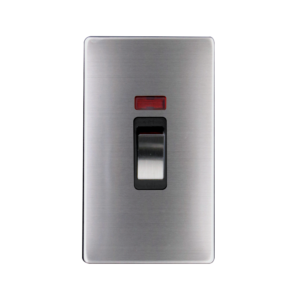 Caradok - The Flat - Screwless 2G 45A DP Switch c/w Neon Brushed Chrome