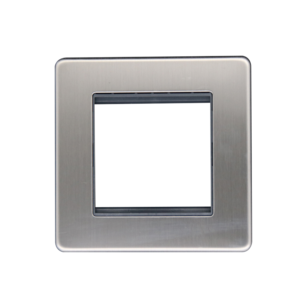 Caradok - The Flat - Screwless 1G 2 Module Data Plate Brushed Chrome Grey Insert