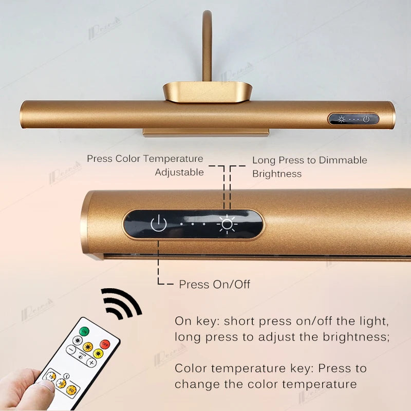 LED Battery Powered Rechargeable LED Wall Mounted Picture Light - Brass