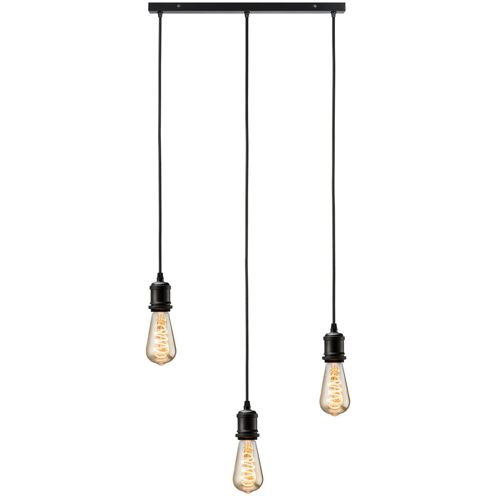 Knightsbridge CALVI3BMB CALLA - 230V E27 Vintage 3 Light Bar Pendant - Matt Black Knightsbridge - Sparks Warehouse