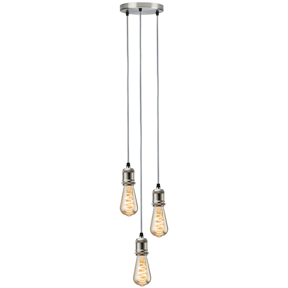 Knightsbridge CALVI3PBC CALLA - 230V E27 Vintage 3 Light Pendant - Brushed Chrome Knightsbridge - Sparks Warehouse