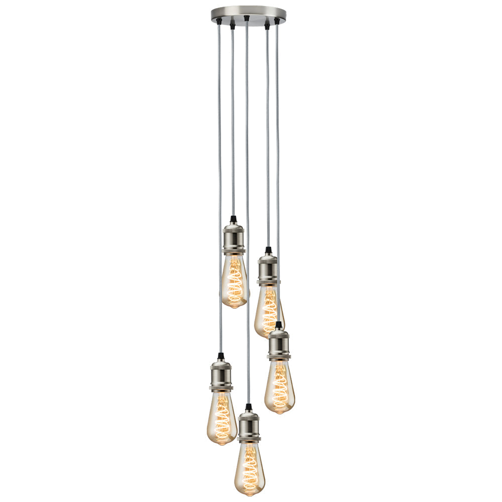 Knightsbridge CALVI5PBC CALLA - 230V E27 Vintage 5 Light Pendant - Brushed Chrome Knightsbridge - Sparks Warehouse