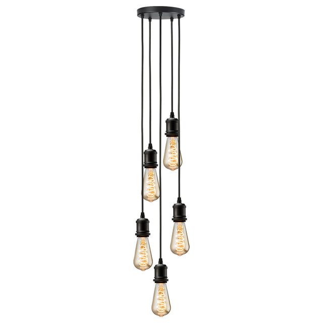 Knightsbridge CALVI5PMB CALLA - 230V E27 Vintage 5 Light Pendant - Matt Black Knightsbridge - Sparks Warehouse