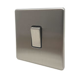 Caradok - The Flat - Screwless 1G 2Way 10A Switch Brushed Chrome with Black Inserts