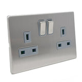 Caradok - The Flat - Screwless 13A 2G DP Switched Socket Brushed Chrome Grey Insert