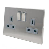 Caradok - The Flat - Screwless 13A 2G DP Switched Socket Brushed Chrome Grey Insert