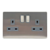 Caradok - The Flat - Screwless 13A 2G DP Switched Socket Brushed Chrome Grey Insert