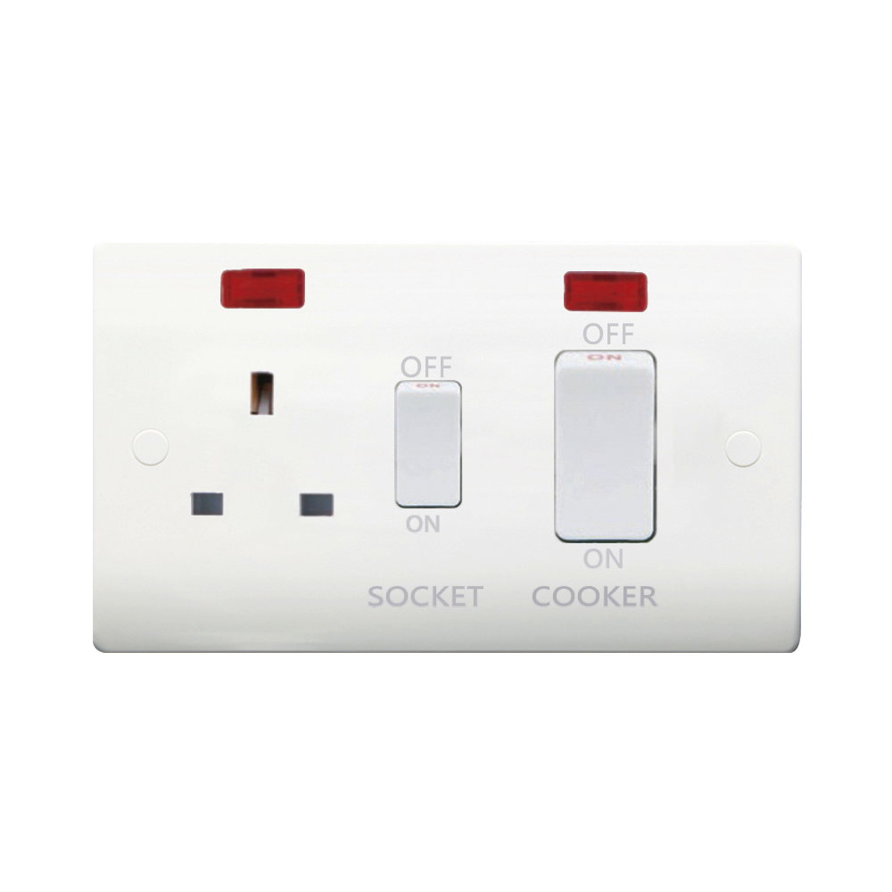 Caradok 45A DP Cooker Control Unit White Switch c/w Neon