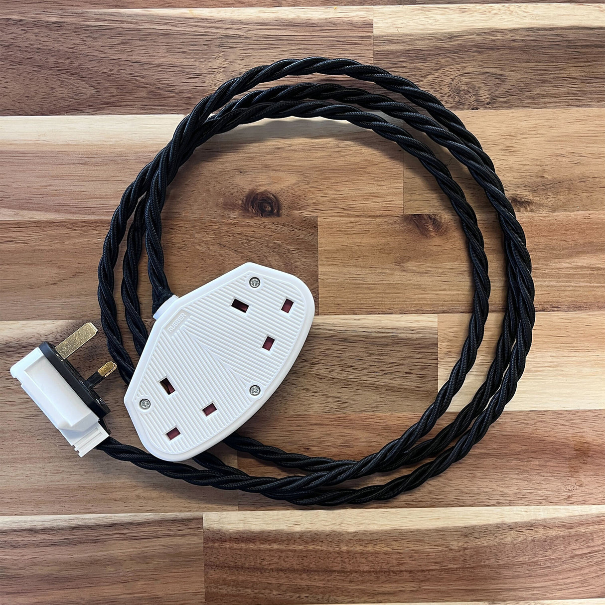 White / Grey / Black Braided Fabric Decorative Extension Lead - White Trailing Socket