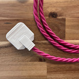 Pink Braided Fabric Decorative Extension Lead - White Trailing Socket