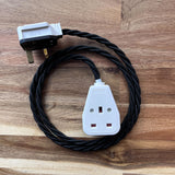 Black / Grey / White Braided Fabric Decorative Extension Lead - White 1 Gang Trailing Socket