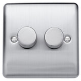 Caradok 400W 2 gang 2way dimmer switch Brushed Chrome, Metal Switch, Grey Insert - Caradok