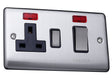 Caradok 45A switch+neon+13Aswitched socket+neon Brushed Chrome, Metal Switch, Grey Insert - Caradok