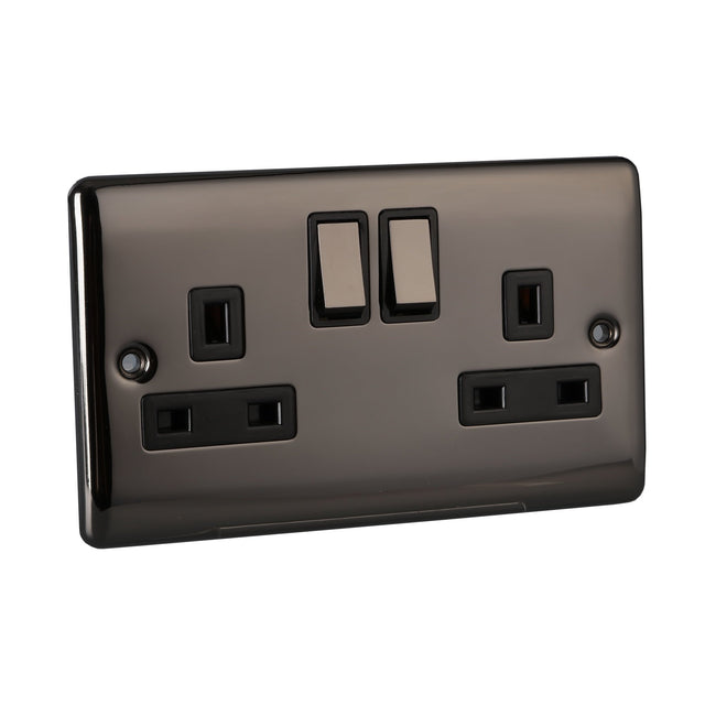 Caradok 2 Gang Double Pole switched socket - Black Nickel - Caradok