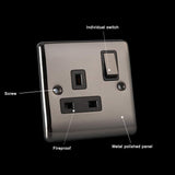 Caradok 1 Gang Double Pole Switched Socket - Black Nickel - Caradok