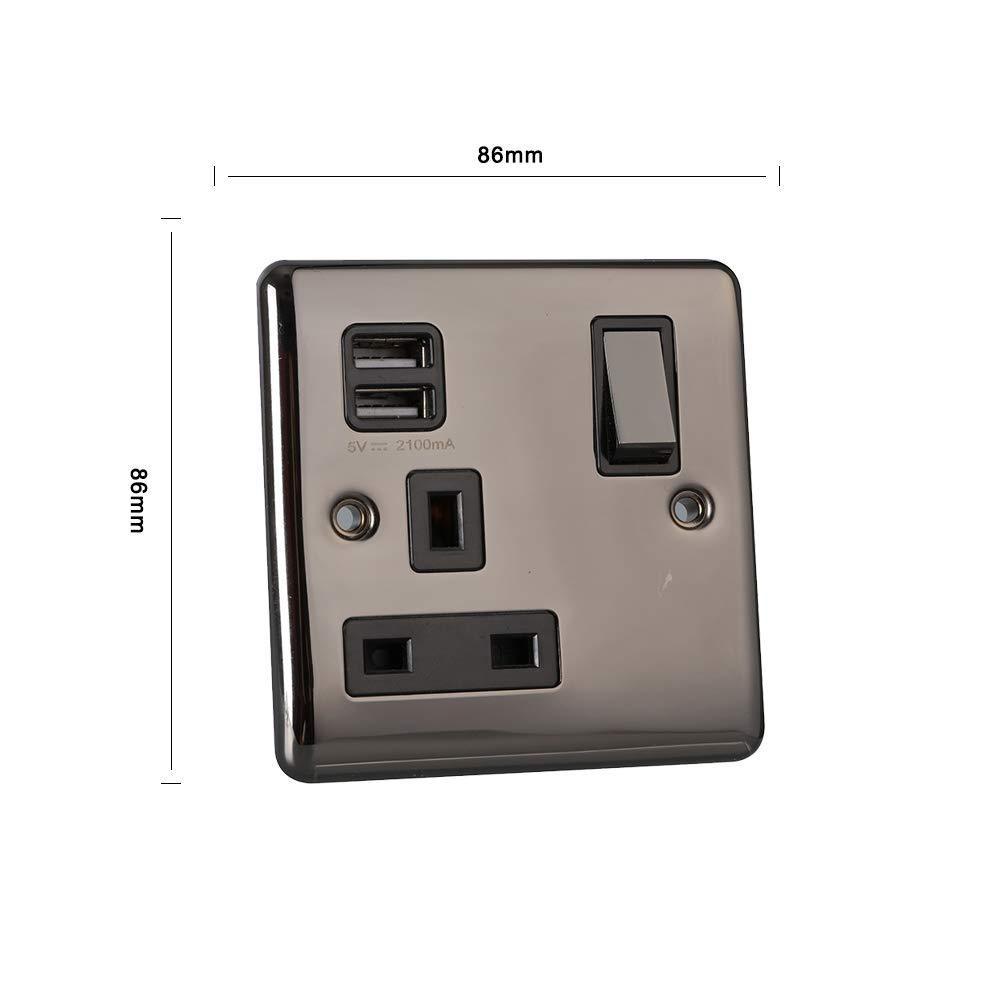 Caradok 1 Gang 2.1A Plug Socket with USB Sockets - Black Nickel - Caradok