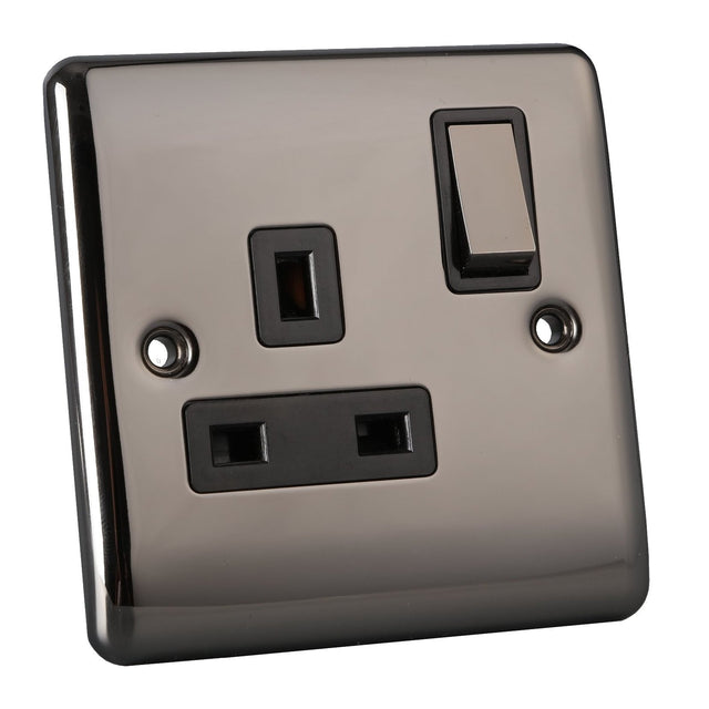 Caradok 1 Gang Double Pole Switched Socket - Black Nickel - Caradok