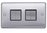 Caradok 4 gang 2 way plate switch Brushed Chrome, Metal Switch, Grey Insert - Caradok