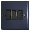 CRB3B Standard Plate Blue 3 Gang 1 or 2 Way Rocker Light Switch