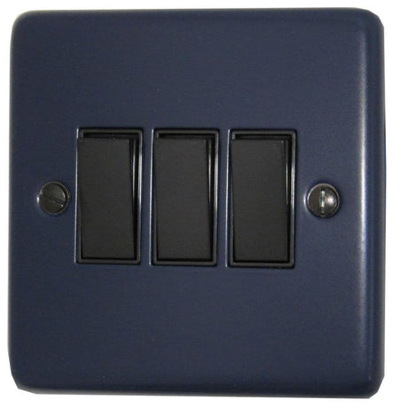 CRB3B Standard Plate Blue 3 Gang 1 or 2 Way Rocker Light Switch