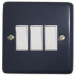 CRB3W Standard Plate Blue 3 Gang 1 or 2 Way Rocker Light Switch