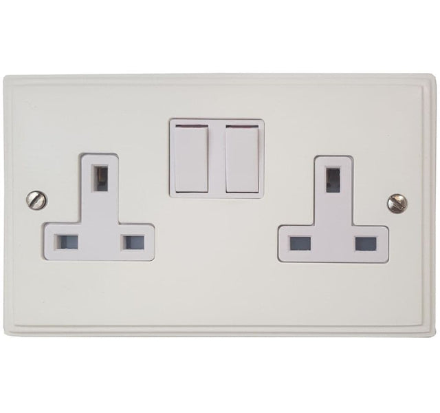 VW10W Victorian Plate Matt White 2 Gang Double 13A Switched Plug Socket