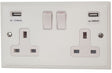 VW910W Victorian Plate Matt White 2 Gang Double 13A Switched Plug Socket 2.1A USB