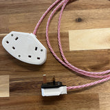 Pink Braided Fabric Decorative Extension Lead - White Trailing Socket